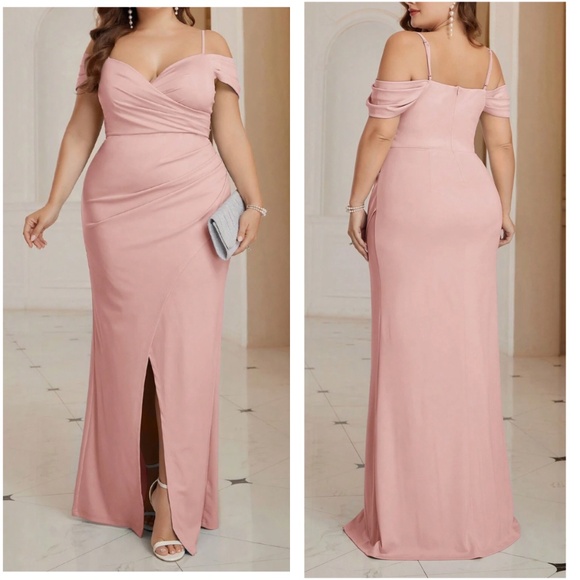 Luxe Cold Shoulder Split Hem High Waisted Party Formal Prom Wedding Dress - Picture 5 of 6